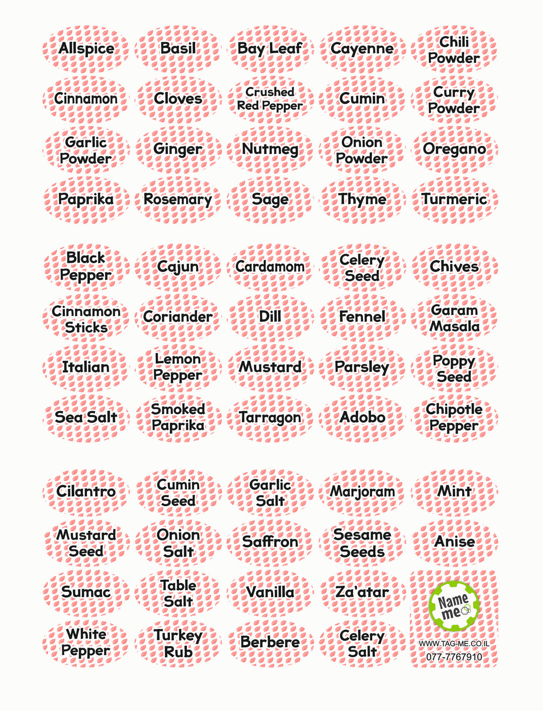מדבקות לתבלינים באנגלית