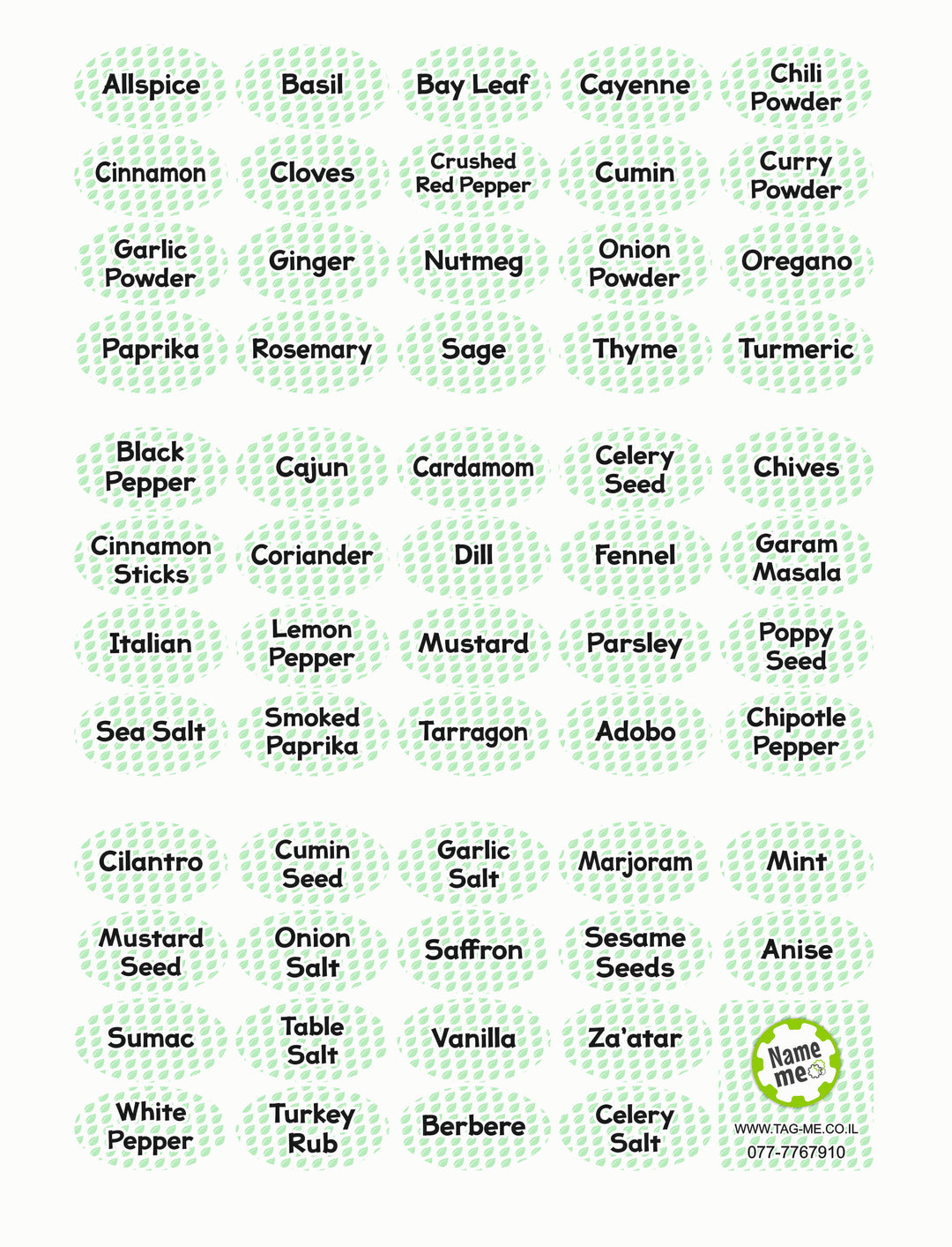 סטיקרים לסימון צנצנות של תבלינים באנגלית