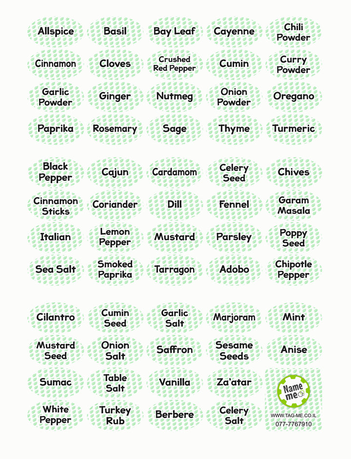 סטיקרים לסימון צנצנות של תבלינים באנגלית